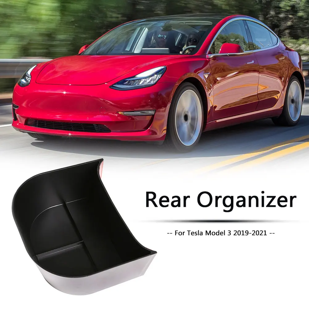 

ABS Plastic Rear Storage Box Interior Accessories ABS Black Automobile Rear Storage Box for Tesla Model 3 2019-2021