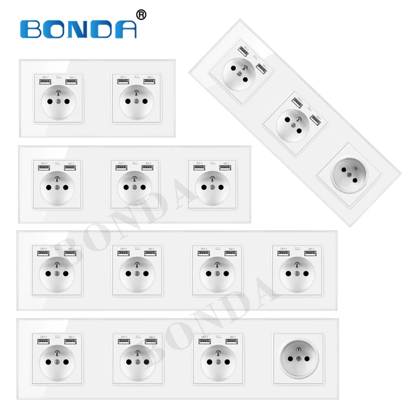 BONDA мульти соединение французская стандартная настенная розетка 16A USB закаленное