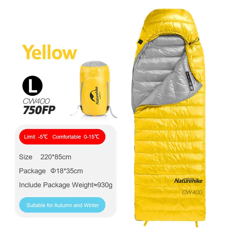 Naturehike CW400 конверт Тип белый гусиный пух спальный мешок зима теплый s NH18C400-D - Цвет: CW400-Y-L