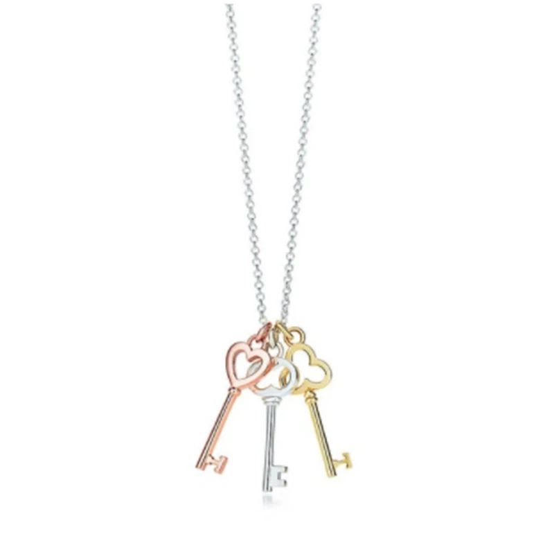 

1: 1 Original Model S925 Sterling Silver Necklace Classic Fashion Three Keys Pendant Necklace Ladies LOGO Jewelry Birthday Gift