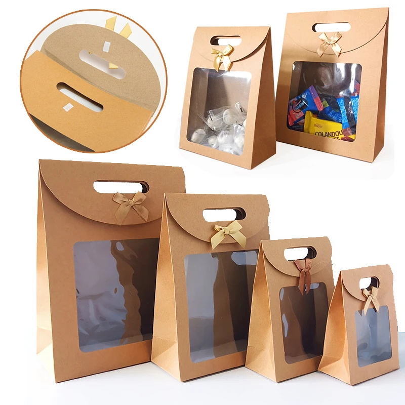 Bolsas de regalo de papel Kraft con ventana, caja de embalaje de...
