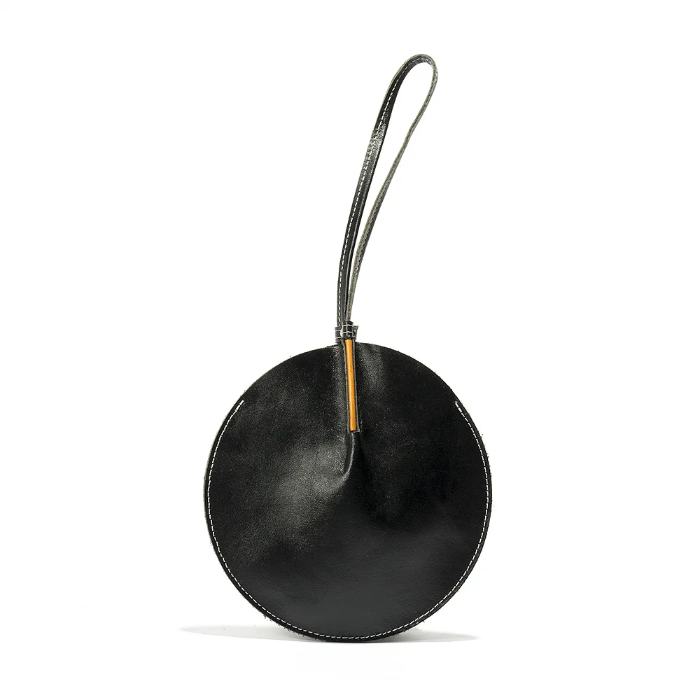 

New Vintage Vegetable Tanned Leather Handcrafted Personality Small Round Bag