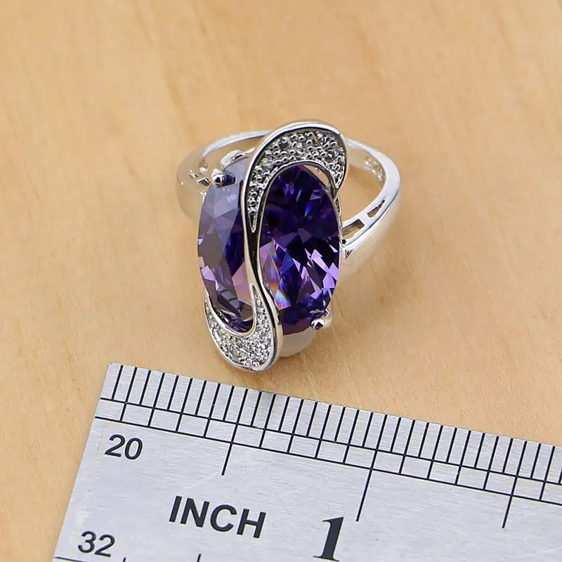 Круглые ювелирные изделия из стерлингового серебра 925 пробы с фиолетовым