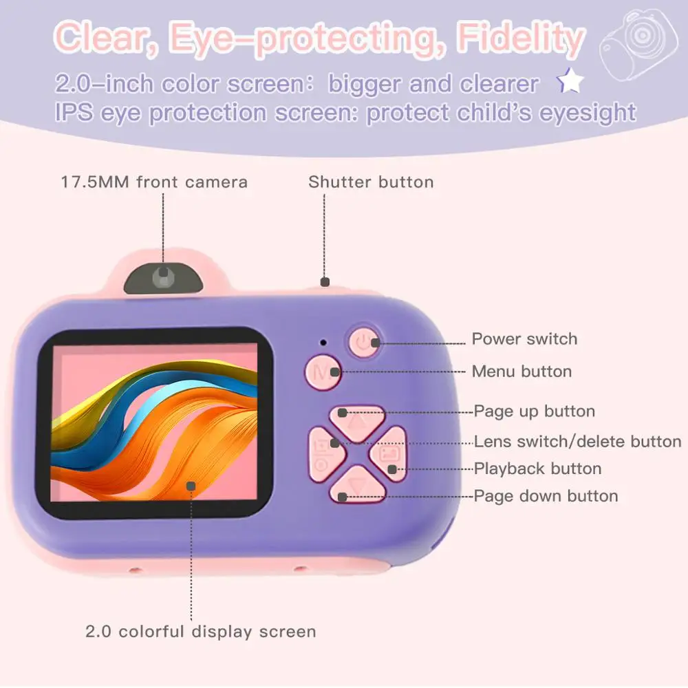 

Beiens Kids Camera Toys 24MP Selfie Digital Photo Camera Children Educational Toy 12 Languages 16G Supported Birthday Gifts