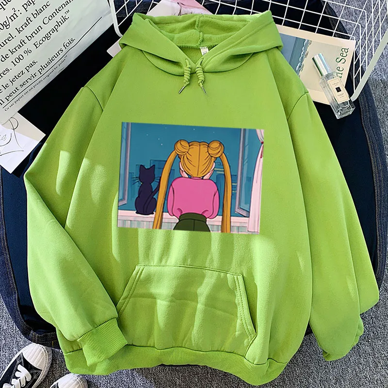 

Autumn and winter new candy color sweatshirt Sailor Moon back view Printed pattern versatile personality hoodie