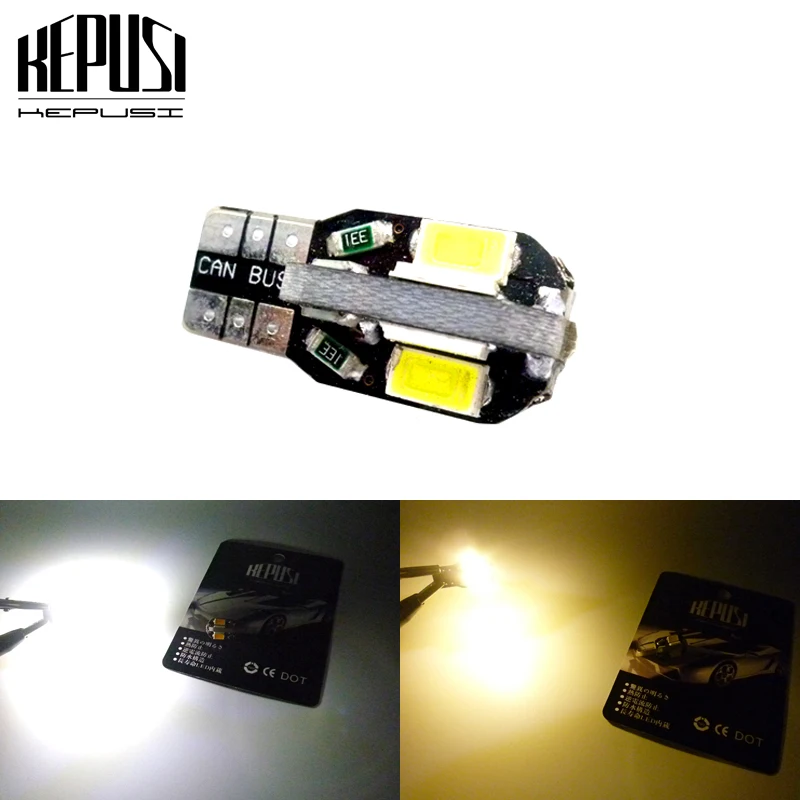

Canbus Error Free T10 White Warm White 8 5730 SMD LED Car Side Wedge Light Lamp W5W Bulb 12V Instrument Panel Lamp 1pc