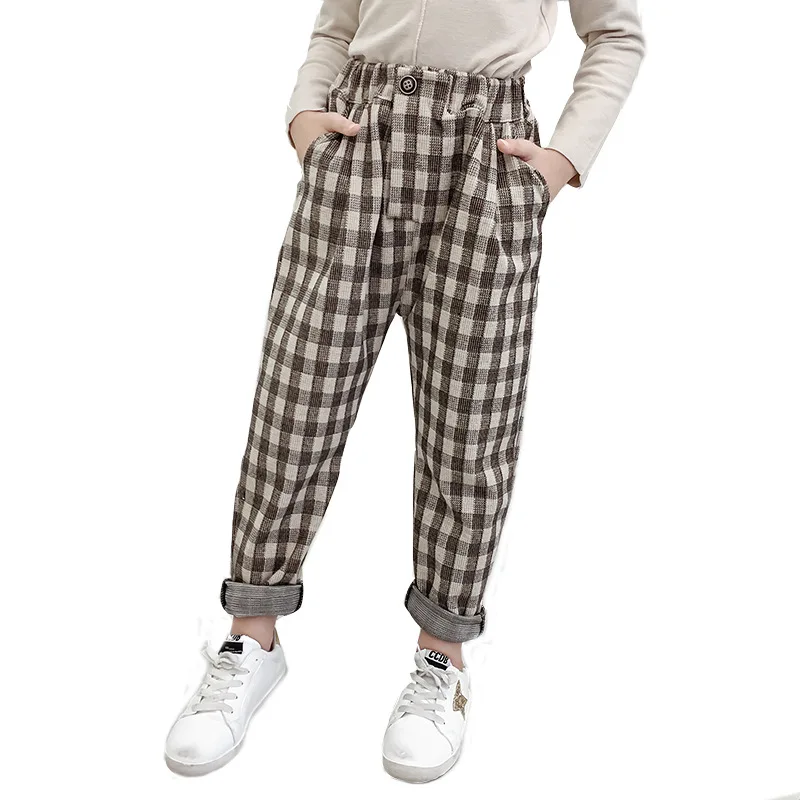 Брюки для девочек подростков повседневные шерстяные свободные штаны в ретро