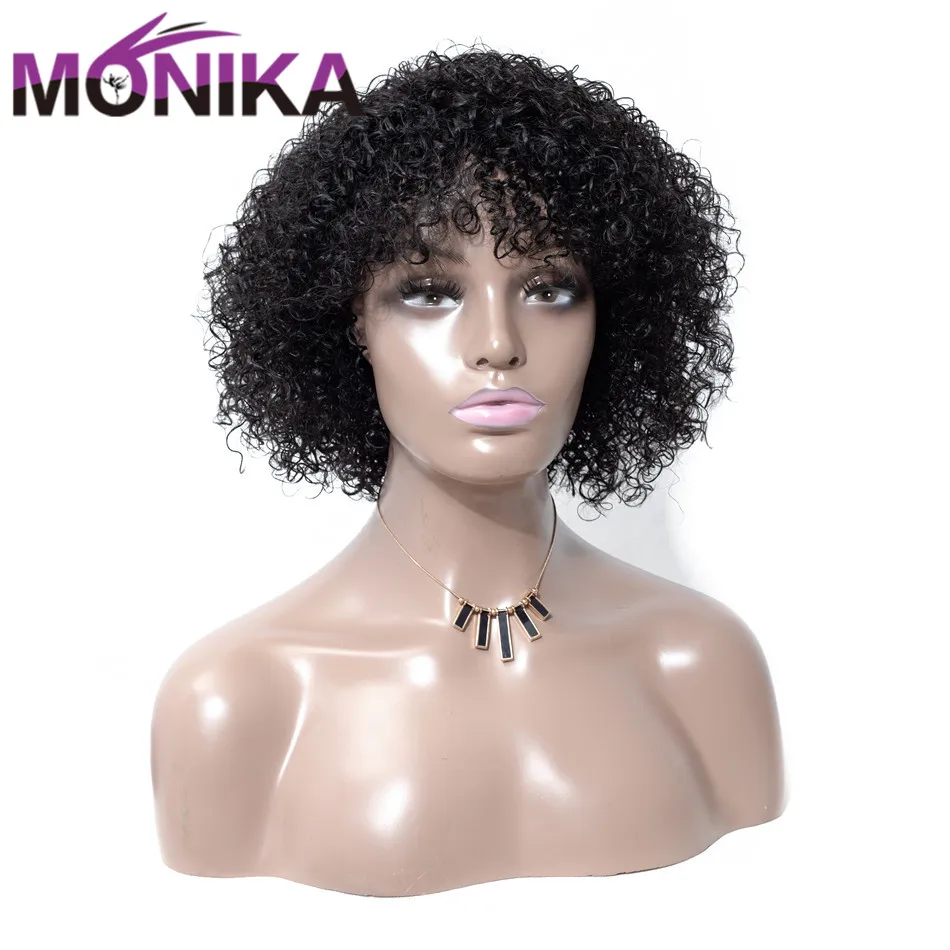 Monika, 12 дюймов, Короткие парики, человеческие волосы, малазийский кудрявый парик, 130% плотность, не Реми, машинные парики, женские парики, натуральные волосы