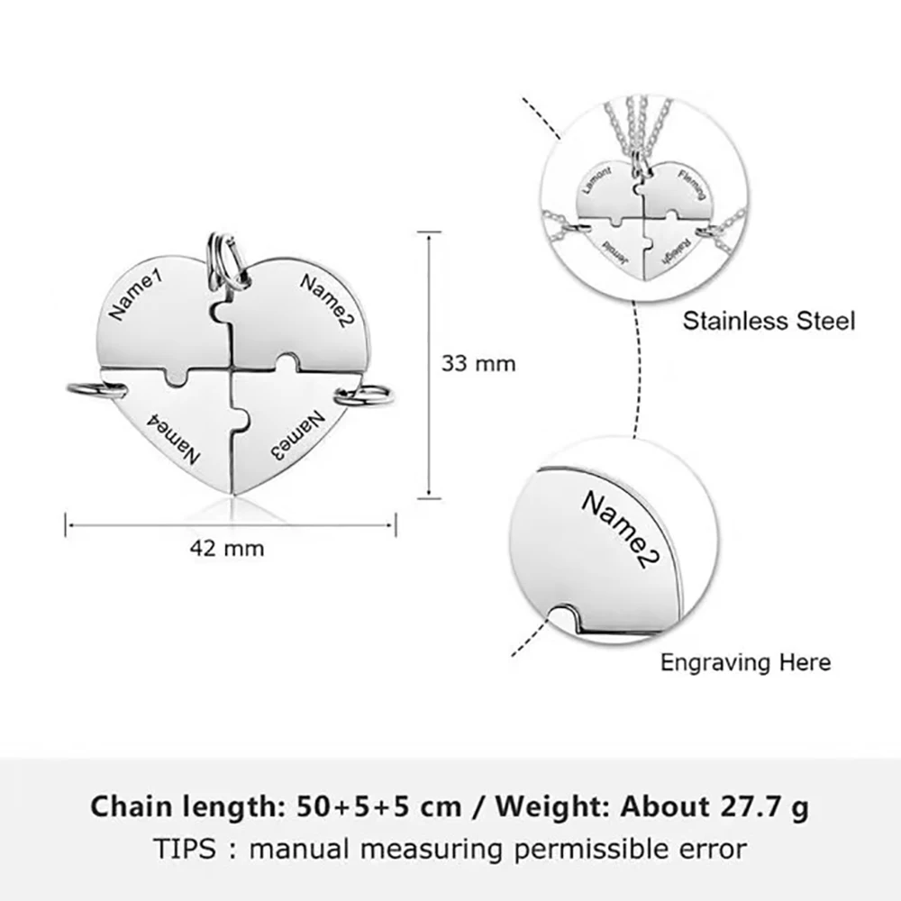 

HUHUI 4pcs Custom Engrave Name Necklace With Heart Pendant Personalized Birthstone Stainless Steel Jewelry For Women Family Gift