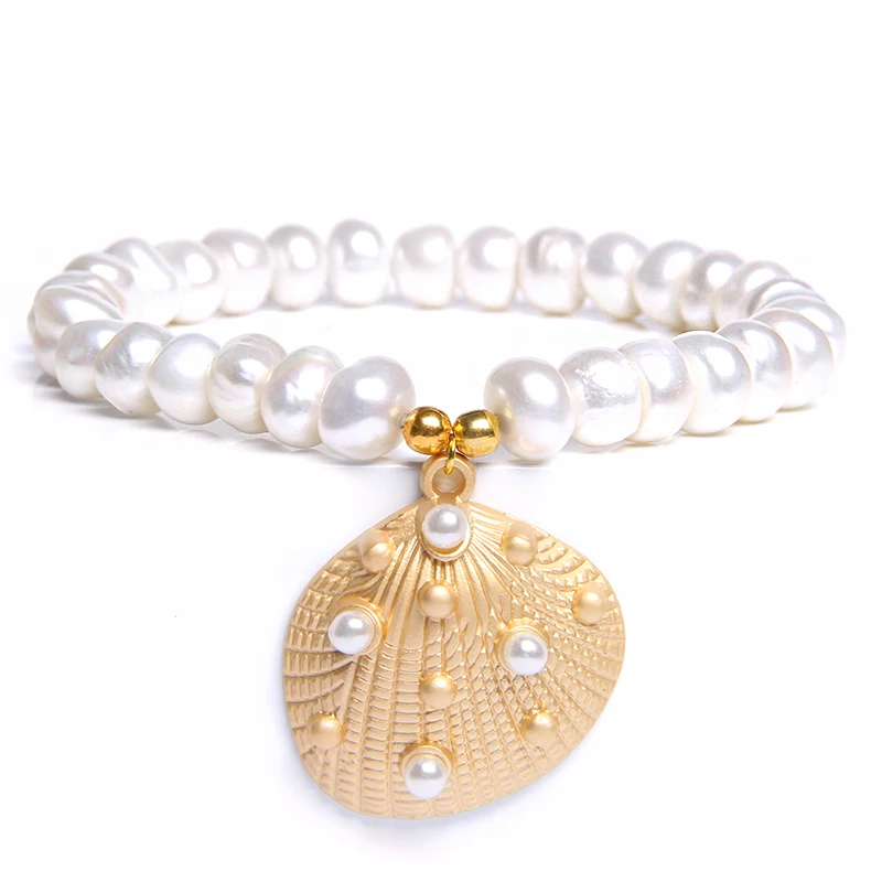 Boho Shell& пресноводный жемчуг браслет Seashell Cowry Shell Conch браслет для женщин ювелирные изделия мала-йога пляж