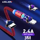 USLION 3 м светодиодный магнитный USB кабель для зарядки USB для Micro USB Type C зарядное устройство для iPhone 11 Pro Max Android телефонный кабель USB шнур