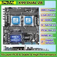 szmz x99 dual cpu motherboard lga 2011 v3 support xeon e5 v3 v4 series with 8 ddr4 9 sata 3 for disk miner mining gaming kit