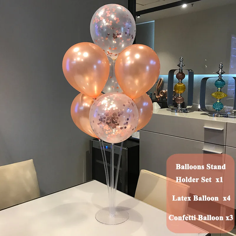 rose gold set 2 7 Tubes Balloons Stand Holder Column Wedding Table Decorations Bachelorette Party Baby Shower Its a Boy Girl Birthday Supplies - Цвет: rose gold set 2
