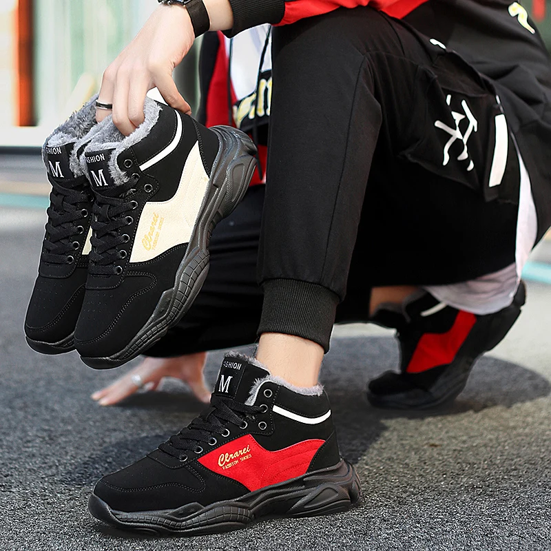 Мужская обувь повседневные теплые зимние кроссовки с плюшевой подкладкой