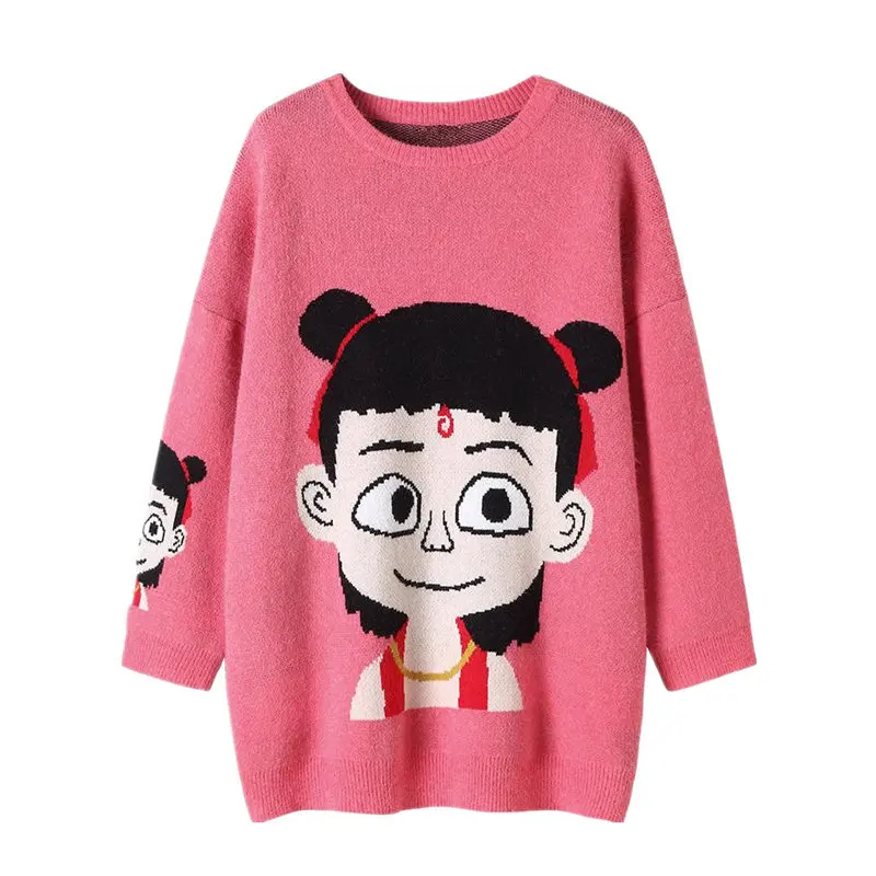 Осенне-зимние вязаные свитера с круглым вырезом женские свободные уличные