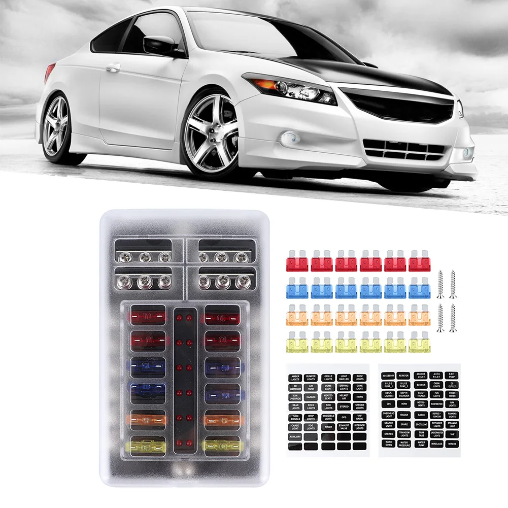 

Fuse Box Holder 12 Way Blade W/LED Light Waterproof Block Universal For Automotive Marine Yacht Coming With Multi‑Function DIY