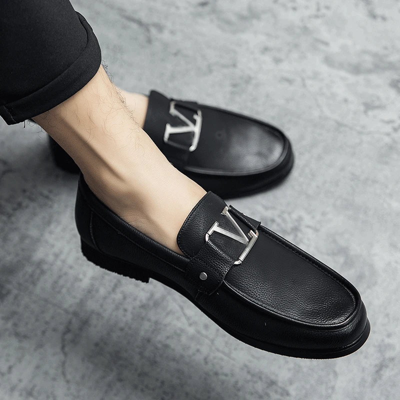 

Newest Men PU Leather Fashion Low Heel Slip-on Casual Dress Shoes Spring Ankle Male Design Loafers Zapatos De Hombre XM166