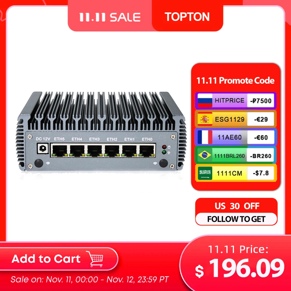 TOPTON дешевый процессор Intel Core i7 7500U Мини ПК четырехъядерный Windows 10 Pro Pfsense Linux ubuntu 6 * Lan