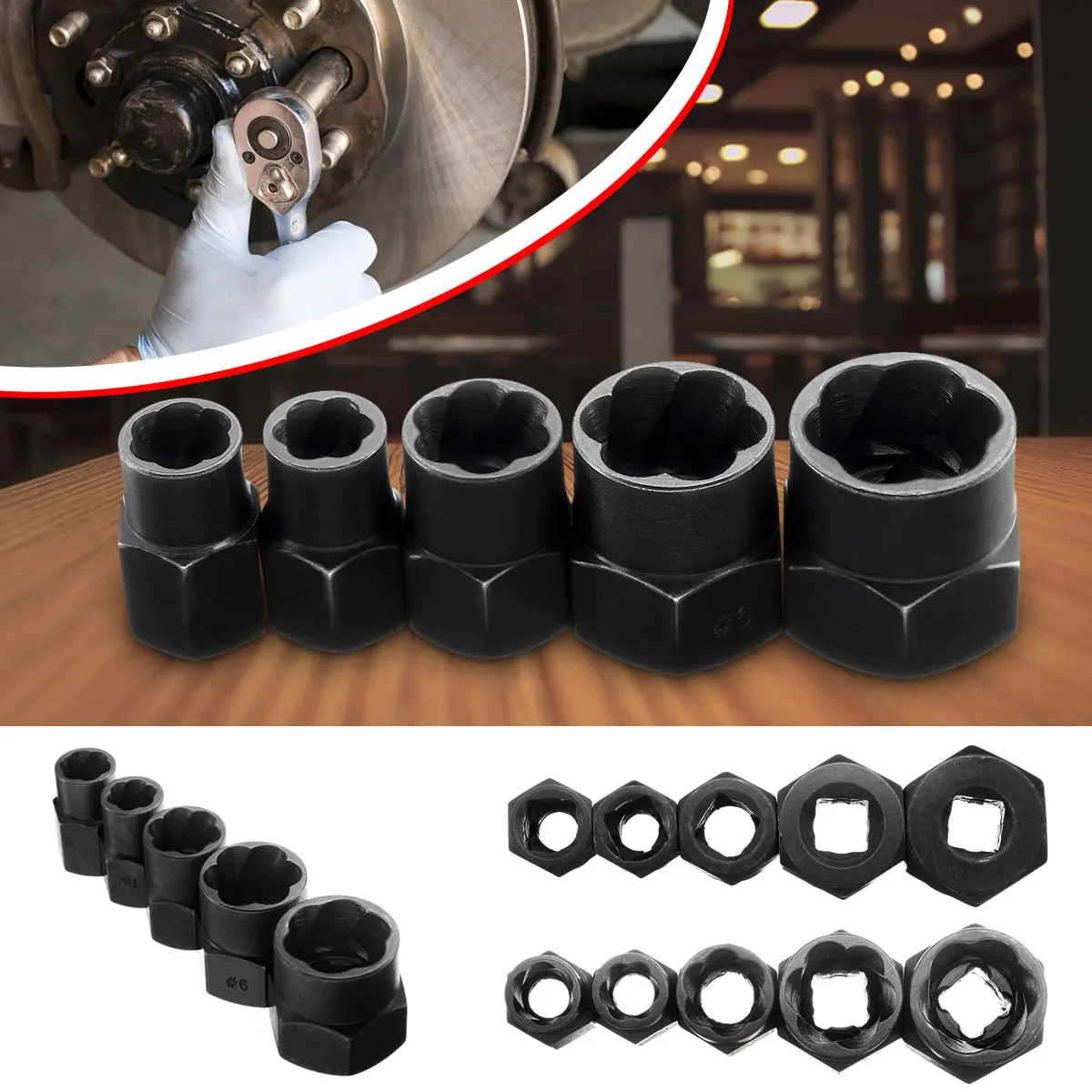 

5 шт., набор инструментов для извлечения поврежденных болтов и гаек, 10 мм, 11 мм, 13 мм, 14 мм, 16 мм