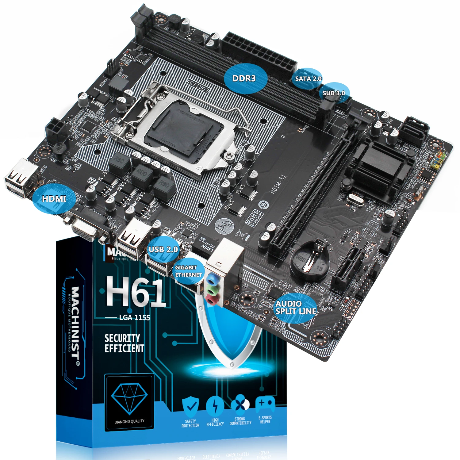machinist h61 motherboard set with intel core i3 3220 lga 1155 cpu 2pcs x 8gb 16gb 1600mhz ddr memory h61 s1 free global shipping