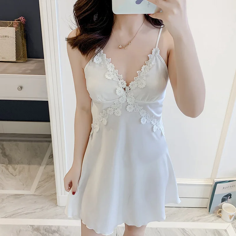 

LisacmvpnelSpring New Women Nightgown Woman V Neck Sexy Lace Satin Lingerie