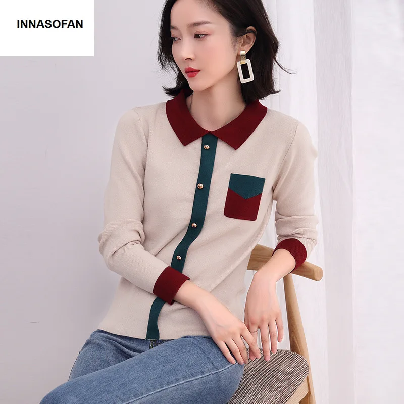 INNASOFAN свитер женский осенне-зимний вязаный с длинными рукавами евро-американская