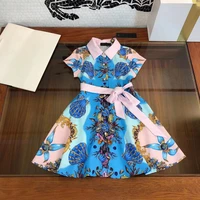 2021 kids girls dress summer vintage floral dress baby girl print seafood dresses
