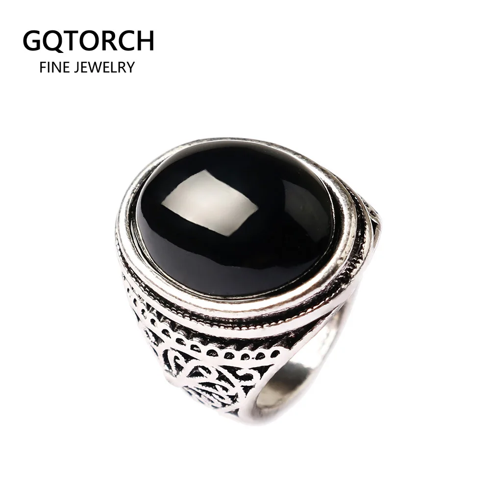 Кольца c черным камнем для мужчин большие овальные кольца женщин винтажная