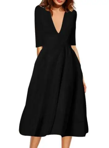 black dress Длинный Слип Глубокий V Образным Вырезом Глубокий Вырез Платье Простой Одноцветный Сплошной Цвет Больше Плюс Сайз Платье Для Женщина 4xl 5xl 6xl Элегантный Утонченный Вечеринка Оборки Подол Платье Миди Высокая Талия - Цвет: black dress