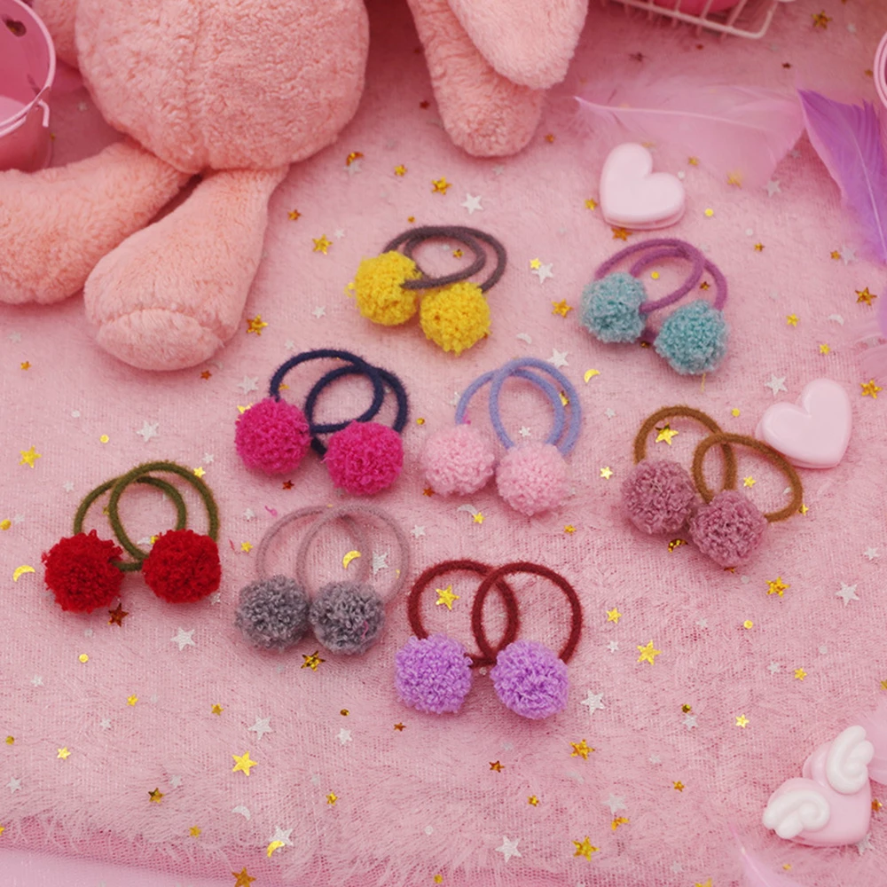 1PCS Long Hair Ball Shape Plush Elastic Bands For Girl Handmade Bow Headband Scrunchy Kids Accessories Women 2019 | Детская одежда и