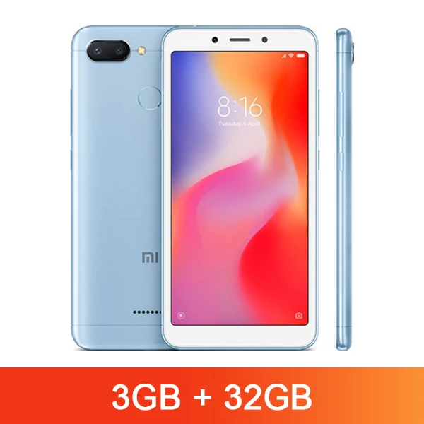 3GB 32GB Blue Xiaomi Redmi 6 с глобальной версией, 3 ГБ ОЗУ, 32 Гб ПЗУ, мобильный телефон Helio P22, четыре ядра, 12 Мп+ 5 МП, двойная камера, 5,45 дюймов, 18:9, полный экран - Цвет: 3GB 32GB Blue