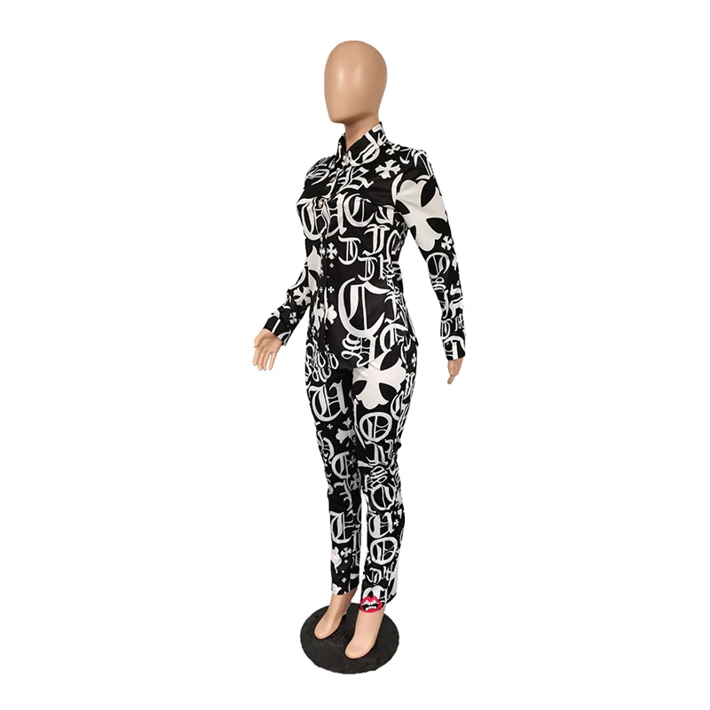 

2 Peice Set Women Matching Sets Print Long Sleeve Shirt Tops and Pants Casual Outfit Streetwear Tracksuit Wholesale Dropshipping