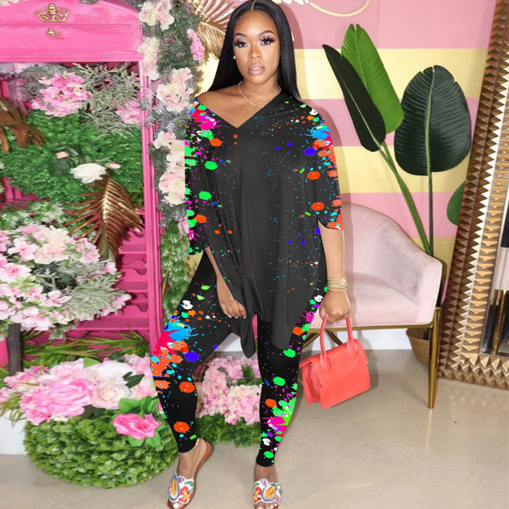 Комплект из двух предметов длинная футболка с разрезом сбоку Женская