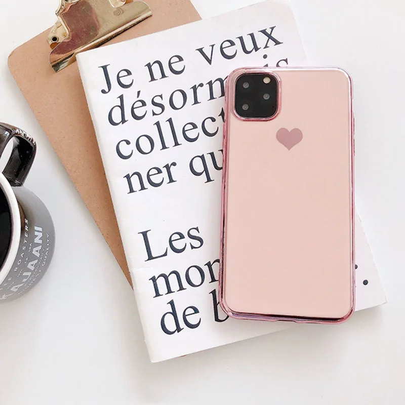 Чехол LOVECOM с гальваническим покрытием и сердечком для iPhone 11 Pro Max XR XS Max 6 6S 7 8 Plus, милый однотонный Мягкий ТПУ чехол для задней панели телефона в подарок