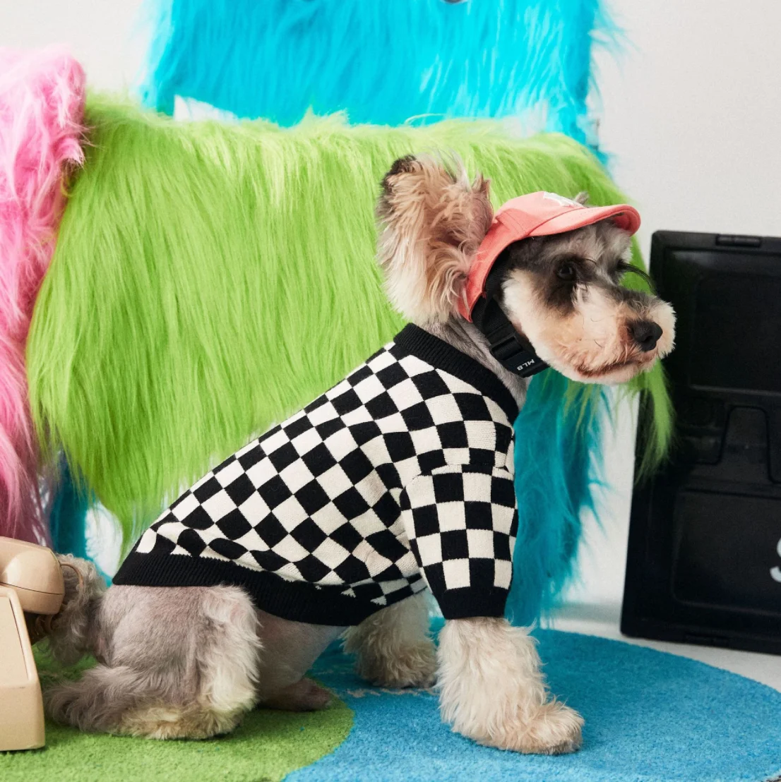 

Pet Clothes Checkerboard Round Neck Pullover Sweater Schnauzer Shiba Inu Fighting Teddy Bichon Dog Fall Winter Clothes