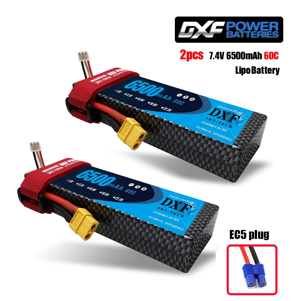 2PCS650060CHARDEC5 2 шт. DXF 7,4 В 3300 мАч 5200 мАч 6500 мАч Lipo аккумулятор жесткий чехол 2S 50C 60C 80C 1/10 1/8 весы для TRX Slash 4x4 RC автомобилей Жесткий Чехол - Цвет: 2PCS650060CHARDEC5