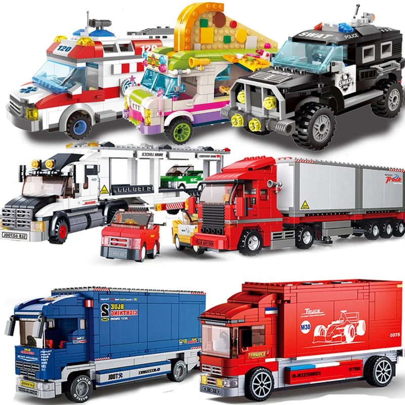 Городской автомобиль совместимый подарки контейнер грузовик полицейский модель