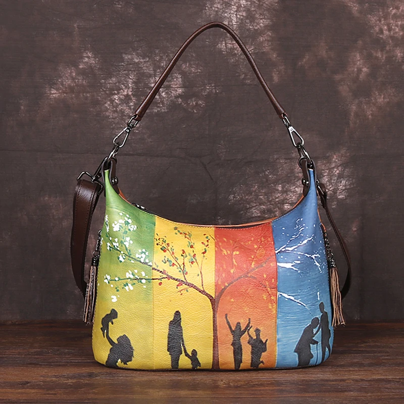 Высококачественные Женские сумки через плечо из натуральной кожи с кисточками