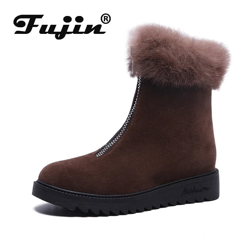 Fujin 2020 женские сапоги на снежную погоду зимние ботинки плоской подошве с