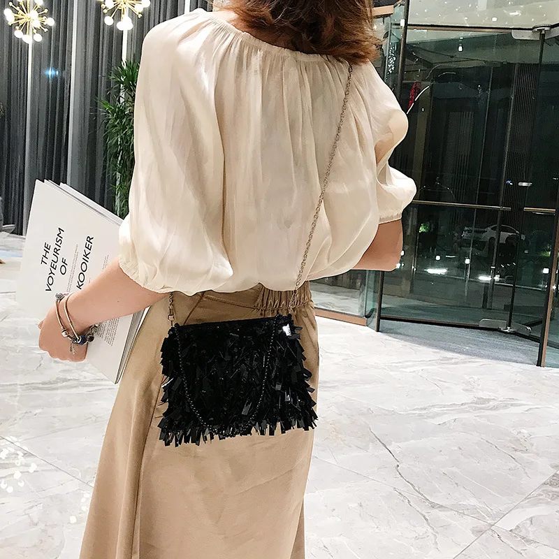 

Sequins Tassel Shoulder Bag for Women 2021 Designer Chain Women's Crossbody Bags Small Coin Phone Flap Party Purse Women Bags