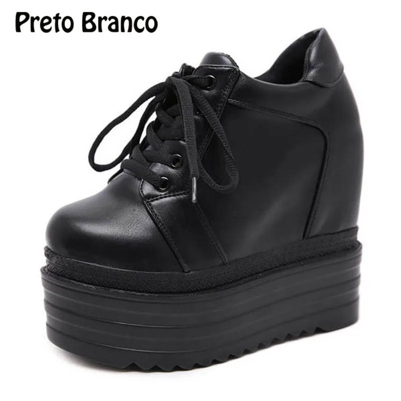 PRETO BRANCO/2021 г. Новые осенне-зимние ботинки на толстой танкетке 13 см увеличивающие