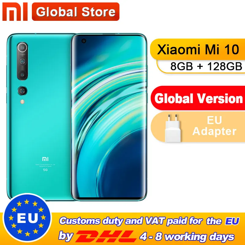 Global Version Xiaomi Mi 10 128GB 8GB Smartphone 5G 108MP Mobile Phone Snapdragon 865 Octa Core 6.67" AMOLED Display WIFI 6 | Мобильные