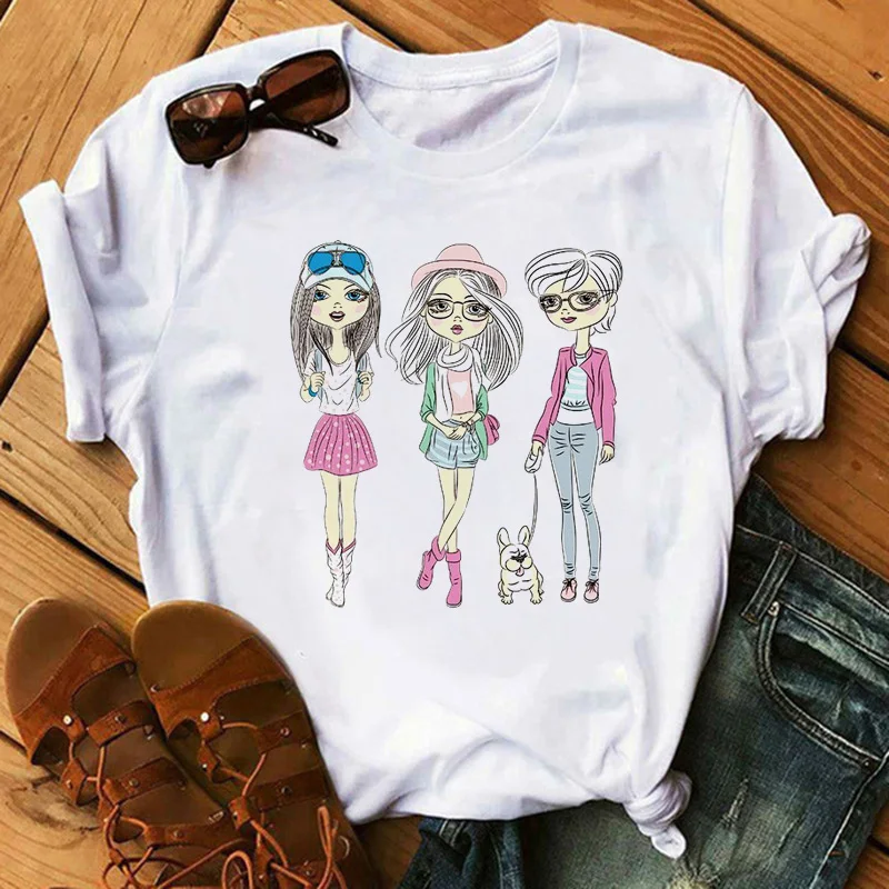 

New Summer Short Sleeves Tops Femme Tee Shirt Women T Shirt Funny Cartoon Graphic Print Girls Tshirt T-shirt Harajuku