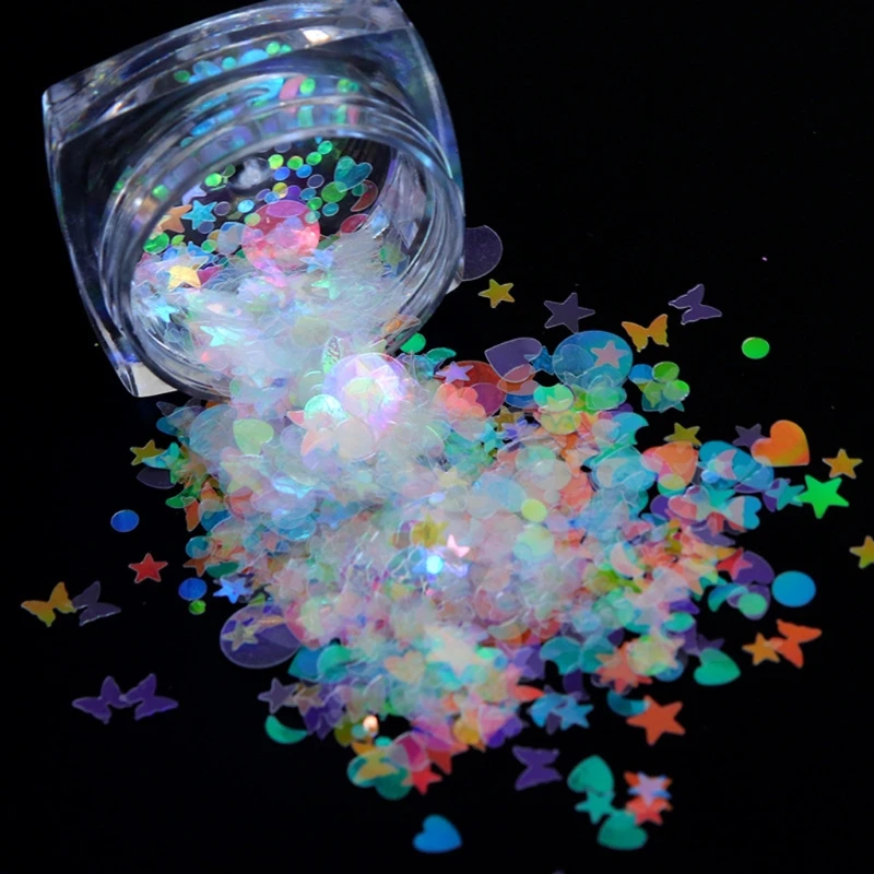 

12 Bottles Heart Star Round Shape Laser- Bright Flakes Sequins Kit Resin Art DIY