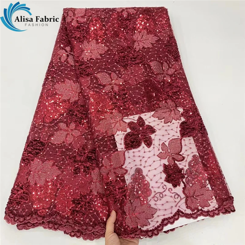 

African Sequins Tulle Lace Fabric 5 Yards/pcs Nigerian Net Lace Fabrics Embroidered French Mesh Lace Fabric For Party Wedding