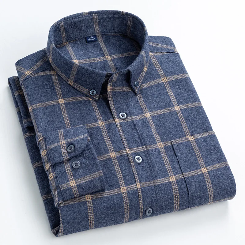 

Trendy Nice Spring Autumn Plaid Dress Shirts Men Cotton New Male Casual Long Sleeve Button Cotton Flannel Shirt Man Clothes