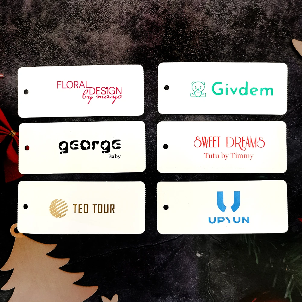 

Custom Hang Tags Personal Brand Logo Printed Paper Cards Laundry Care Garment Clothes Washing Lables for Dress Bags Shoes Scarfs