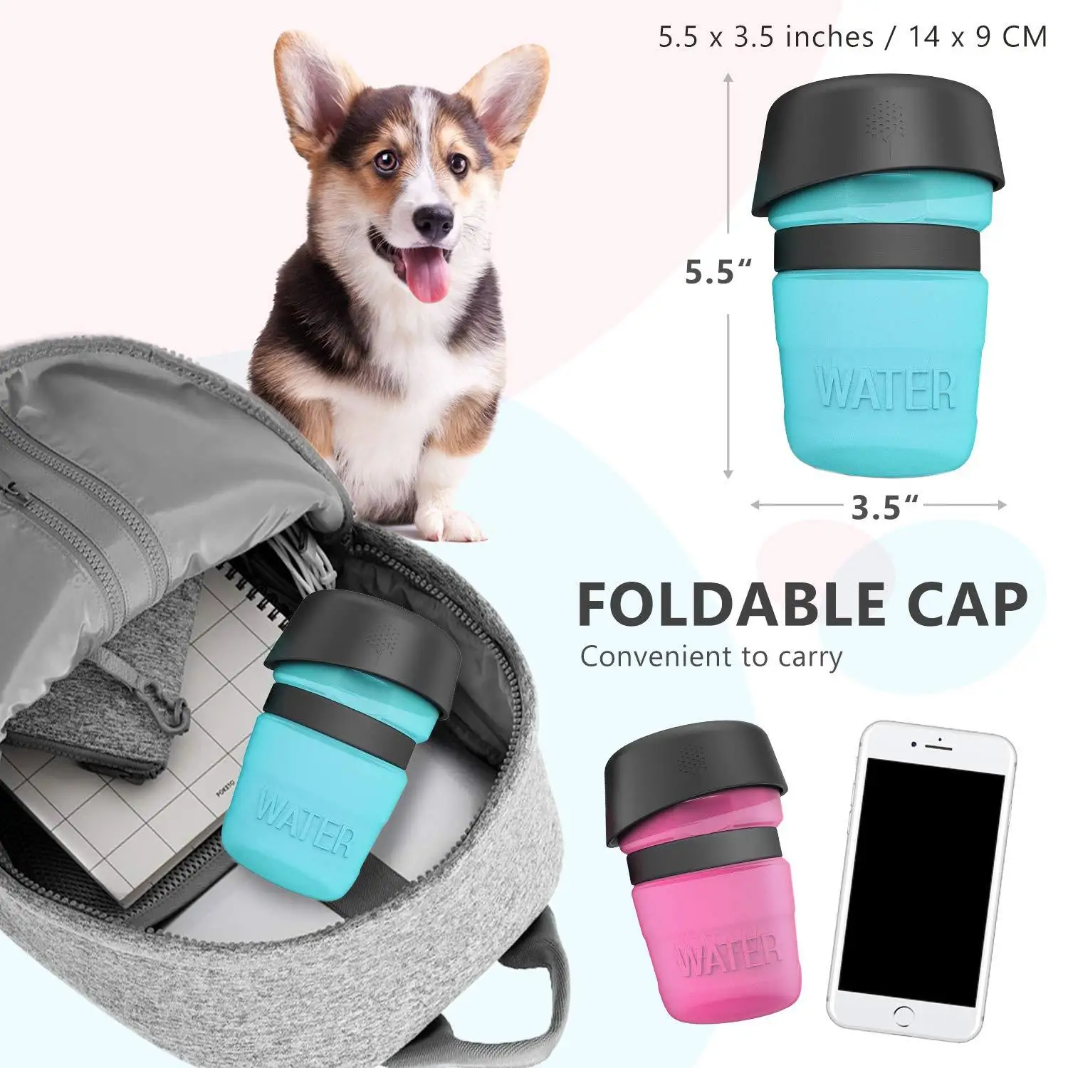 

Portable Dog Water Bottle Foldable Pet Feeder Bowl Water Bottle Pets Outdoor Travel Drinking Dog Bowls Drink Bowl Dogs BPA Free