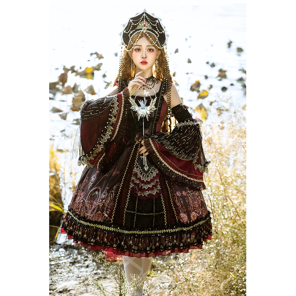 Japanese Gothic JSK Lolita Dress Plus Size Red Women Vintage Victorian Sleeveless Princess Tea Party Dress Summer Kawaii Clothes