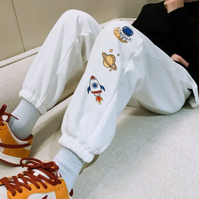

Loose straight leg pants autumn and winter Plush printed pants men's fashion printed casual pants men's jogging pants street